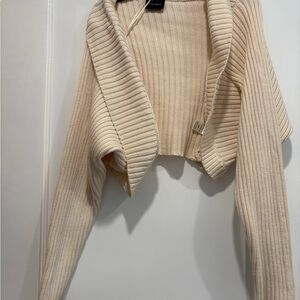 Elegant Cream Ribbed Women's Shrug